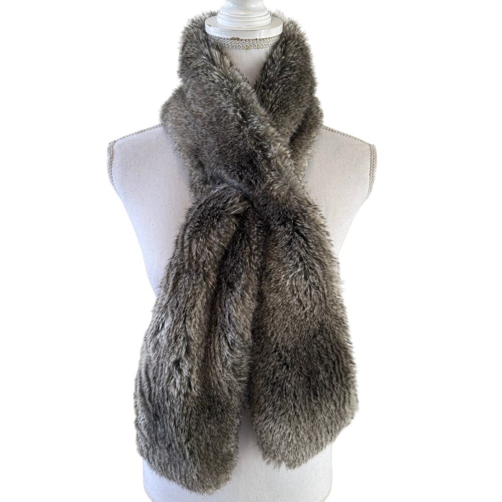 Restoration Hardware Fuzzy Faux Fur Pull Through Scarf Gray